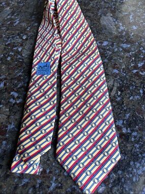 Hermes Yellow, Red & Blue Geometric Link Silk Tie